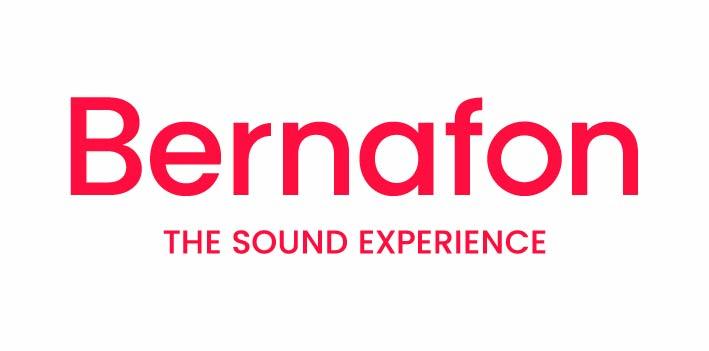 Logo Bernafon the sound of experience in rot.